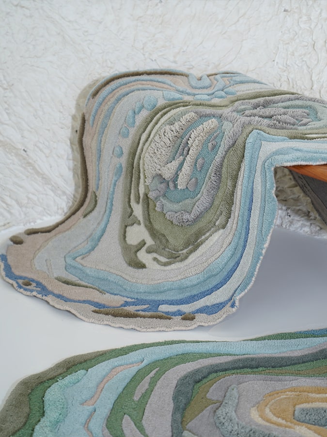 Blue Irregular Designer Wool Hand Tufted Rug