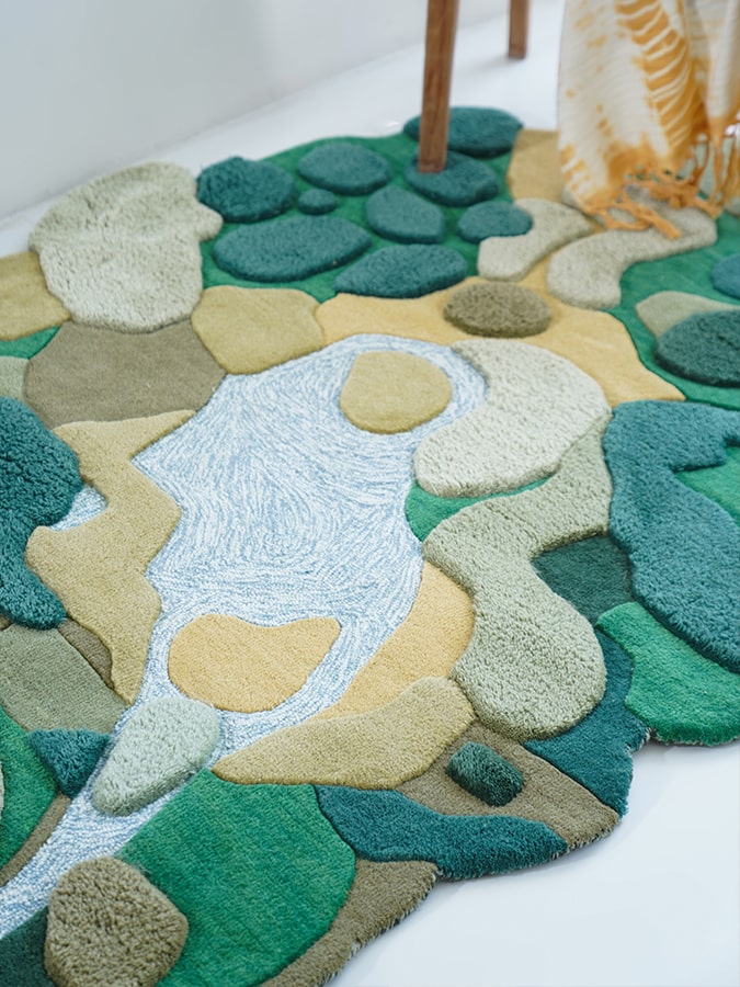 Green Vortex Irregular Handmade Rug