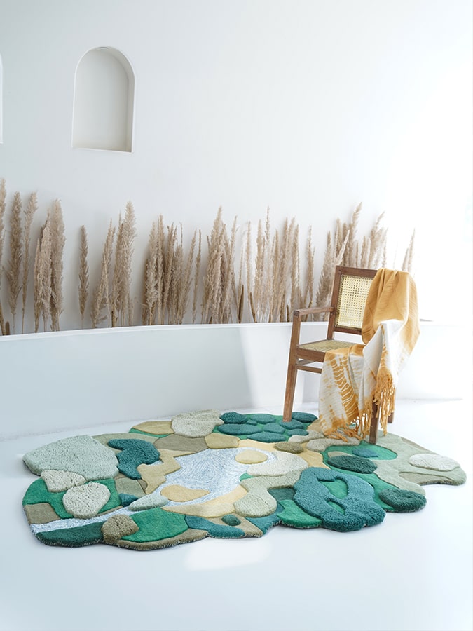 Green Vortex Irregular Handmade Rug