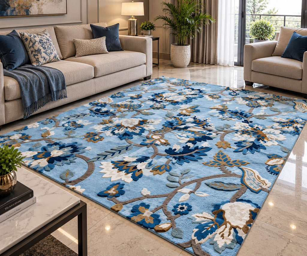 Serene Floral Rug Retreat Hand Tufted Carpets