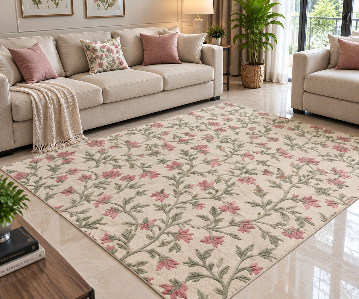 Distressed Abstract Rug on Wood Floor Hand Tufted Carpets