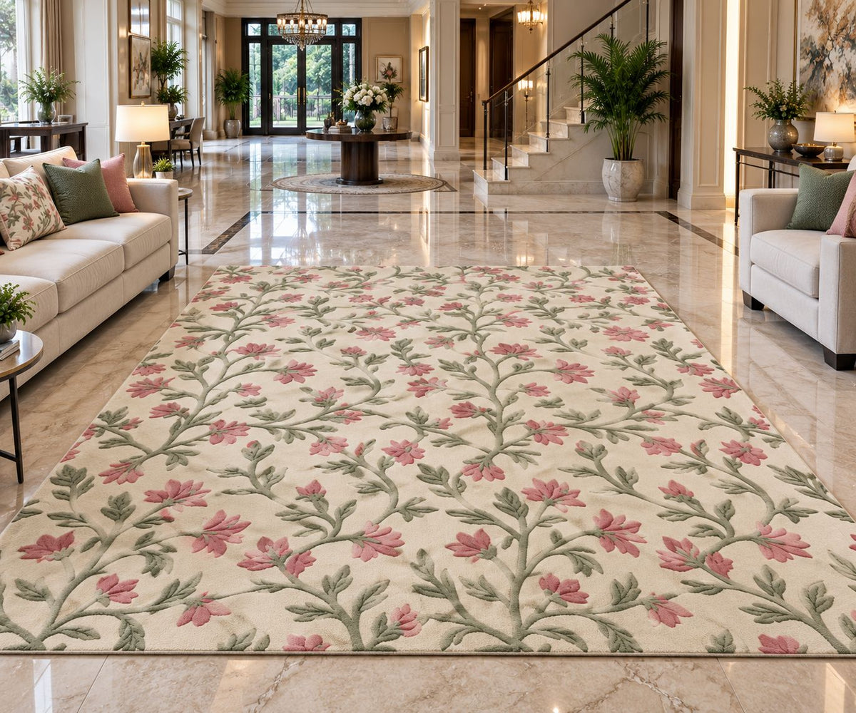 Distressed Abstract Rug on Wood Floor Hand Tufted Carpets