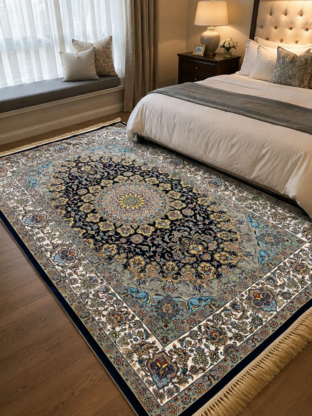 Modern Navy and Beige Rug Interior