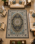 Modern Navy and Beige Rug Interior