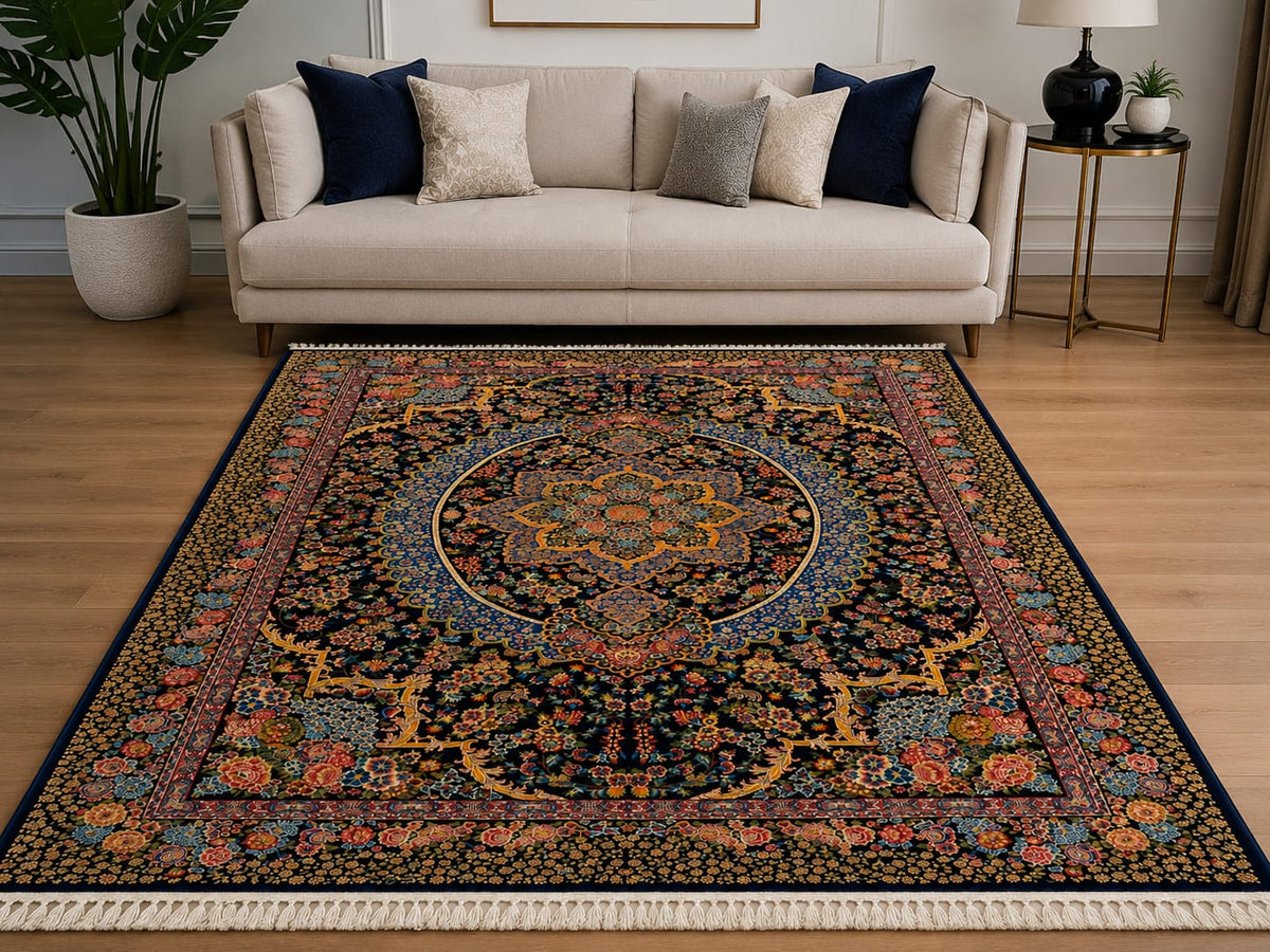 Textured Rolled Rug in a Cozy Living Room