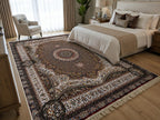 Distressed Navy Abstract Rug on Wood Floor Irani Carpets