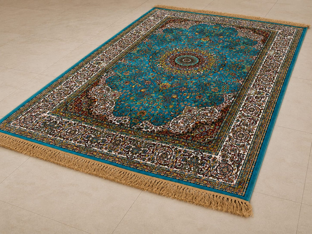 Abstract Rug on Wood Floor Irani Carpets