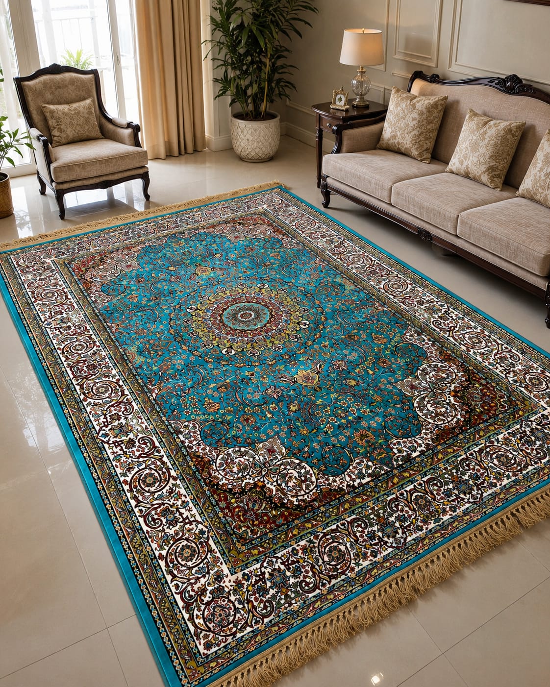 Abstract Rug on Wood Floor Irani Carpets