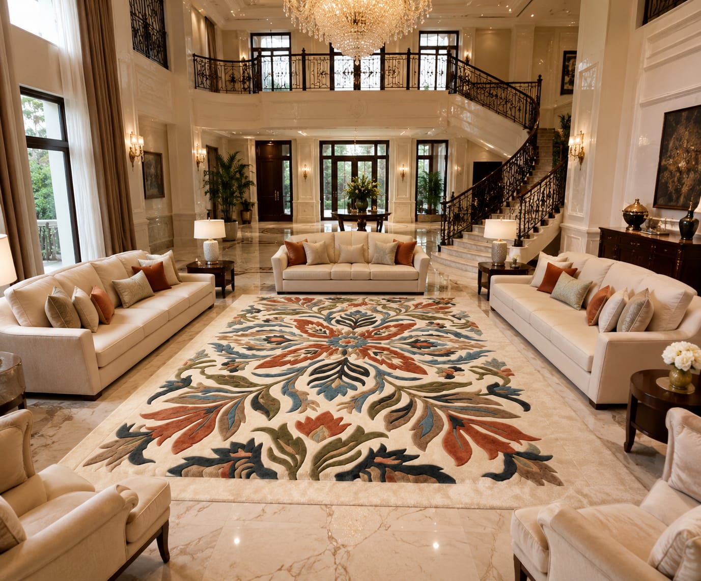 Botanical Leaf & Large floral Pattern Hand Tufted Carpets & Rugs