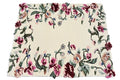 A square cream-colored area rug with a dense floral border pattern featuring pink, burgundy, and green flowers with small blue accents.
