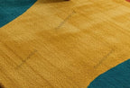 Hand Tufted Modern Abstract Wool Rug, Color Block Area Rug, Mid Century Teal Mustard Rust Rug