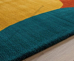 Hand Tufted Modern Abstract Wool Rug, Color Block Area Rug, Mid Century Teal Mustard Rust Rug