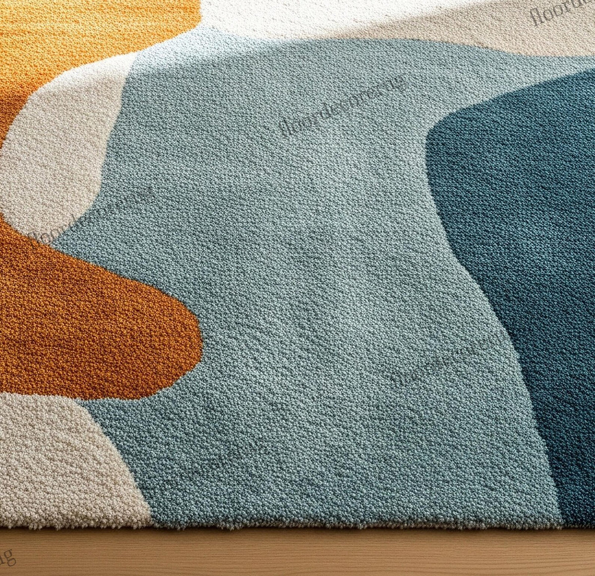 Colorful Abstract Hand Tufted Rug, Mid Century Modern Wool Area Rugs for Living Room