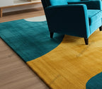 Hand Tufted Modern Abstract Wool Rug, Color Block Area Rug, Mid Century Teal Mustard Rust Rug