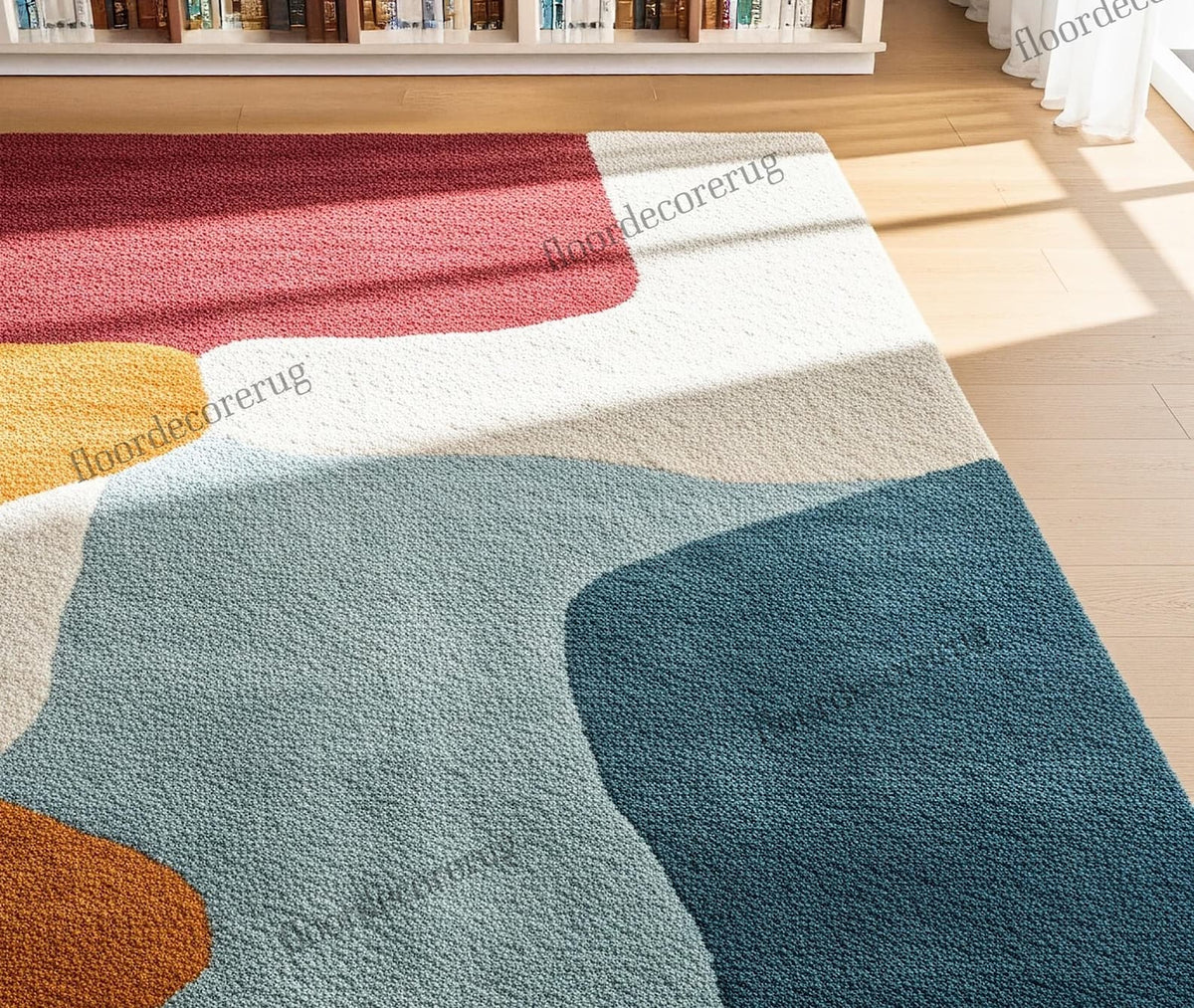 Colorful Abstract Hand Tufted Rug, Mid Century Modern Wool Area Rugs for Living Room