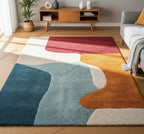Colorful Abstract Hand Tufted Rug, Mid Century Modern Wool Area Rugs for Living Room