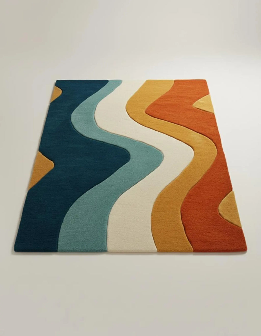 Retro Wavy Area Rug | Handmade Wool Tufted Rug | Mid Century Modern Decor