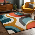 Hand Tufted Area Rug: Mid Century Modern Wavy Abstract Teppich Carpets