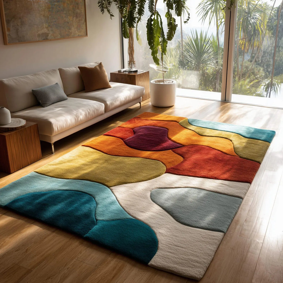 Hand-Tufted Wool Rug: Modern Multicolor Stone Abstract Living room Contemporary Italian Carpet