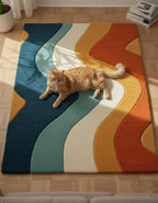 Retro Wavy Area Rug | Handmade Wool Tufted Rug | Mid Century Modern Decor