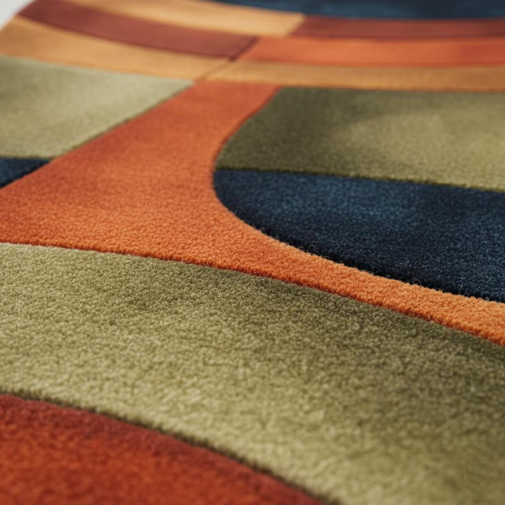 Mid Century Wavy Abstract Rug, Retro Geometric Pattern Carpet