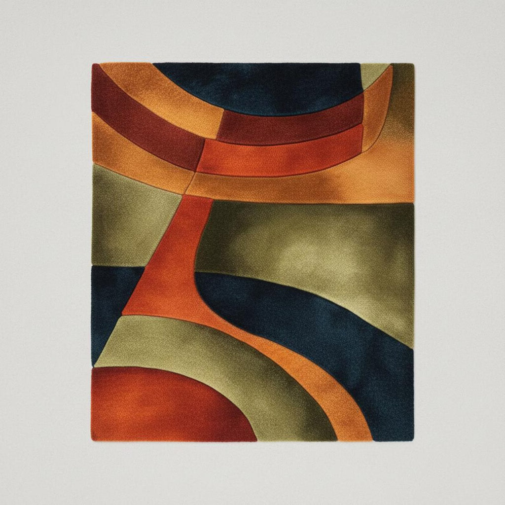 Mid Century Wavy Abstract Rug, Retro Geometric Pattern Carpet