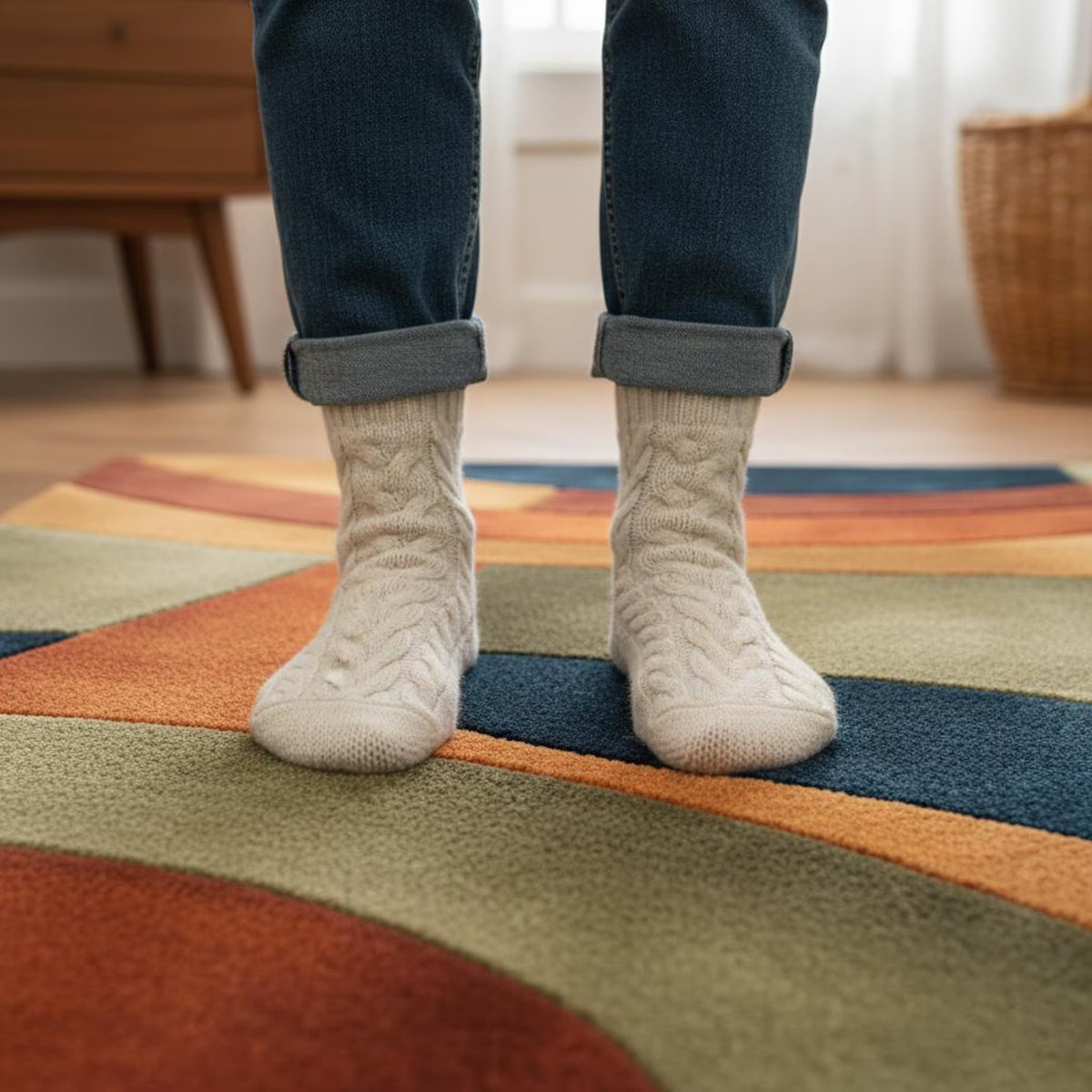 Mid Century Wavy Abstract Rug, Retro Geometric Pattern Carpet
