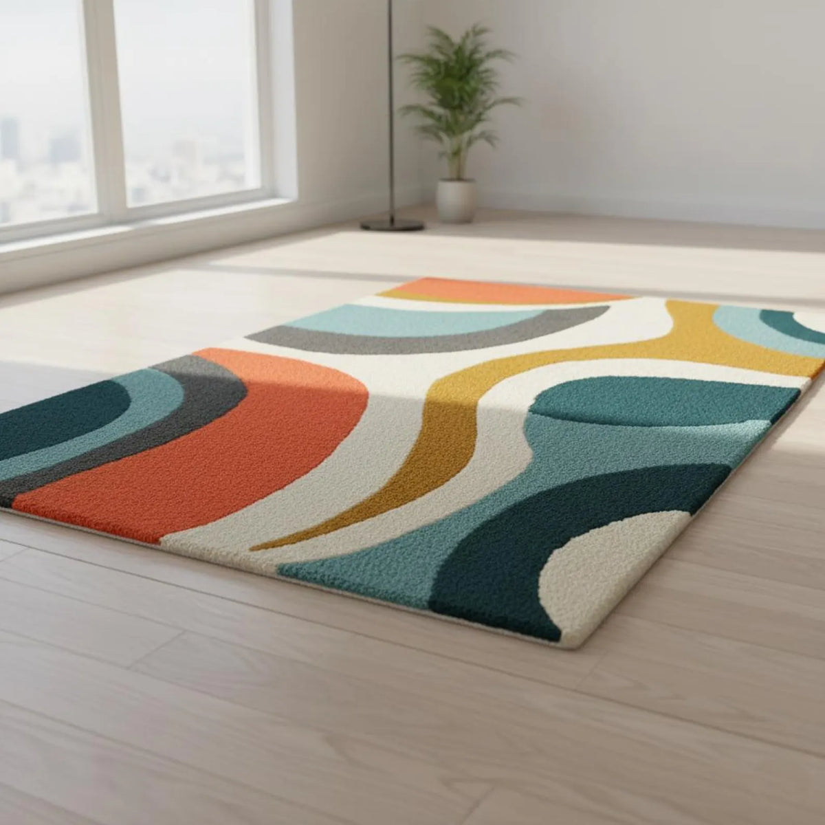 Hand Tufted Area Rug: Mid Century Modern Wavy Abstract Teppich Carpets