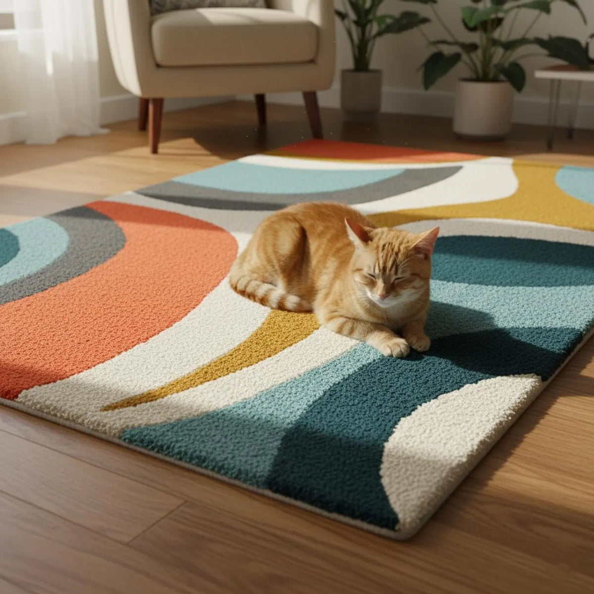Hand Tufted Area Rug: Mid Century Modern Wavy Abstract Teppich Carpets