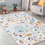 Boho Adventure Road Map Kids Area Rug - Neutral City Safari Play Carpets