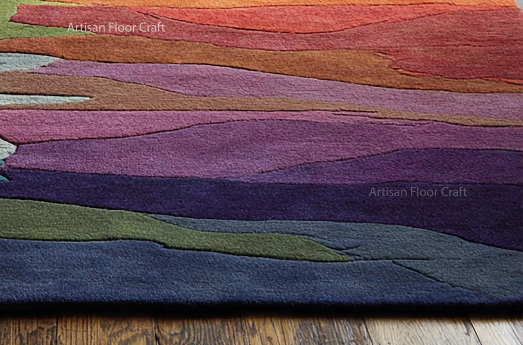 Modern Abstract Hand Tufted Wool Rug with Multicolor Gradient Design – Contemporary Artistic Area Carpet for Living Room & Bedroom.