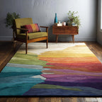 Modern Abstract Hand Tufted Wool Rug with Multicolor Gradient Design – Contemporary Artistic Area Carpet for Living Room & Bedroom.