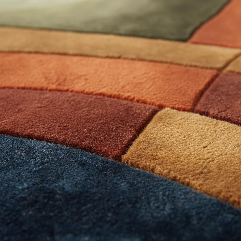 Mid Century Wavy Abstract Rug, Retro Geometric Pattern Carpet
