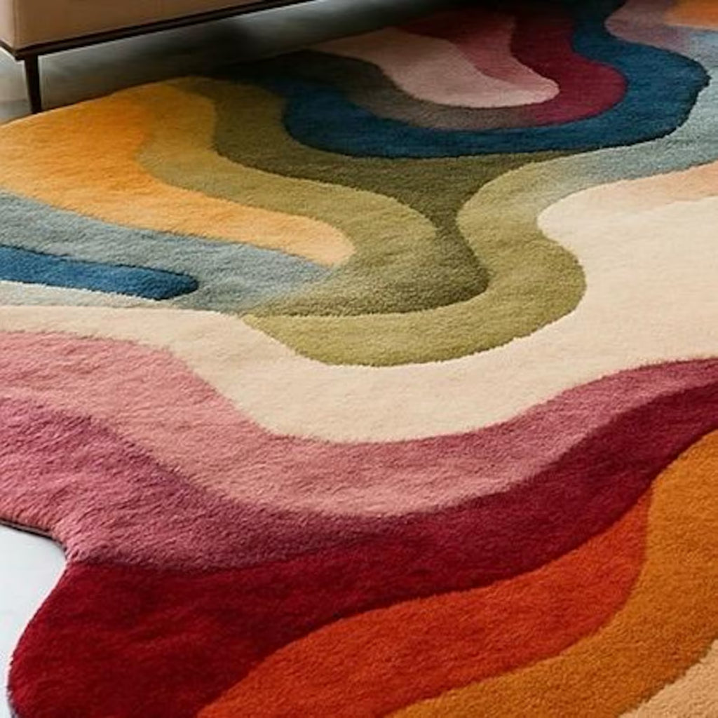 Groovy Waves Colorful Hand Tufted Wool Rug-Color Pop Carpet for Living room Bedroom Guest room Nursery