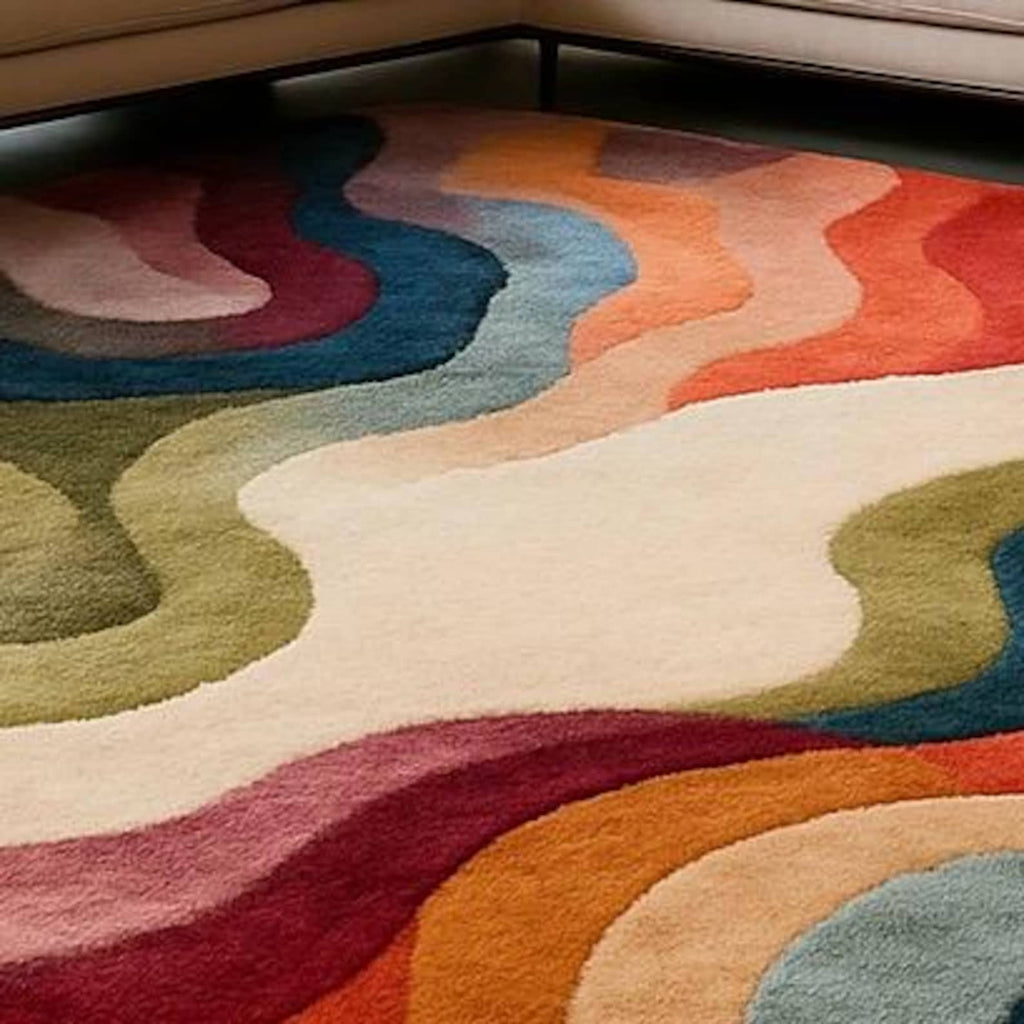 Groovy Waves Colorful Hand Tufted Wool Rug-Color Pop Carpet for Living room Bedroom Guest room Nursery