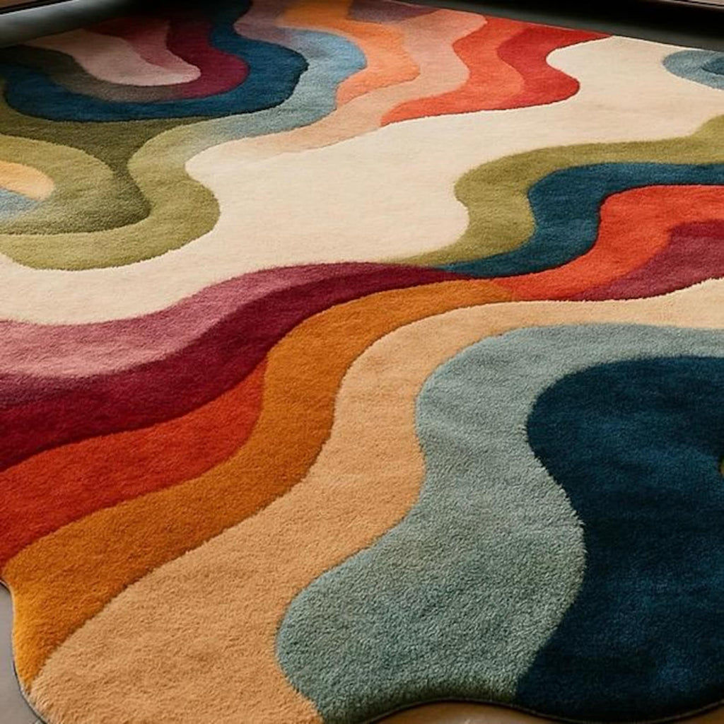 Groovy Waves Colorful Hand Tufted Wool Rug-Color Pop Carpet for Living room Bedroom Guest room Nursery