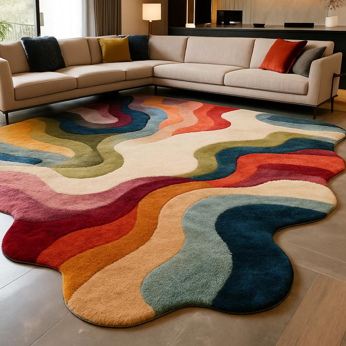 Groovy Waves Colorful Hand Tufted Wool Rug-Color Pop Carpet for Living room Bedroom Guest room Nursery