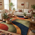 Mid Century Wavy Abstract Rug, Retro Geometric Pattern Carpet