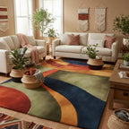 Mid Century Wavy Abstract Rug, Retro Geometric Pattern Carpet
