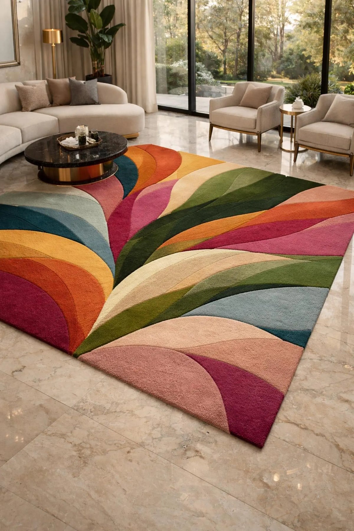Hand-Tufted Abstract Wool Rug, Colorful Modern Living Room Carpet