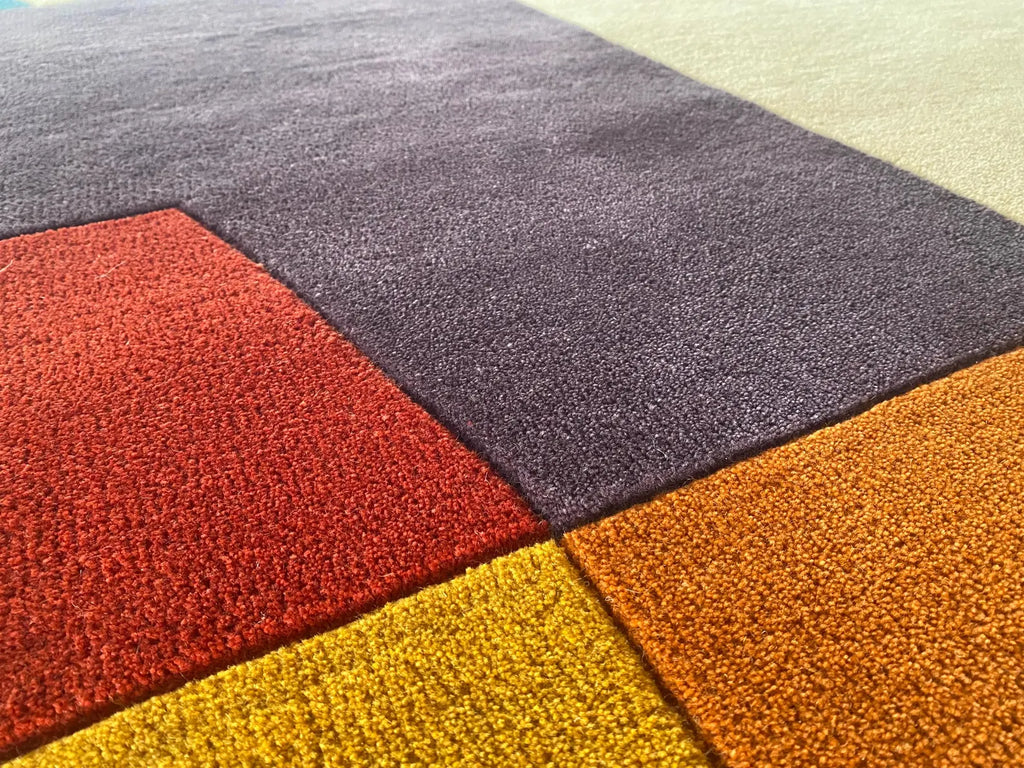 Mid Century Modern Geometric Rug, Hand Tufted Colorful Block Area Carpet