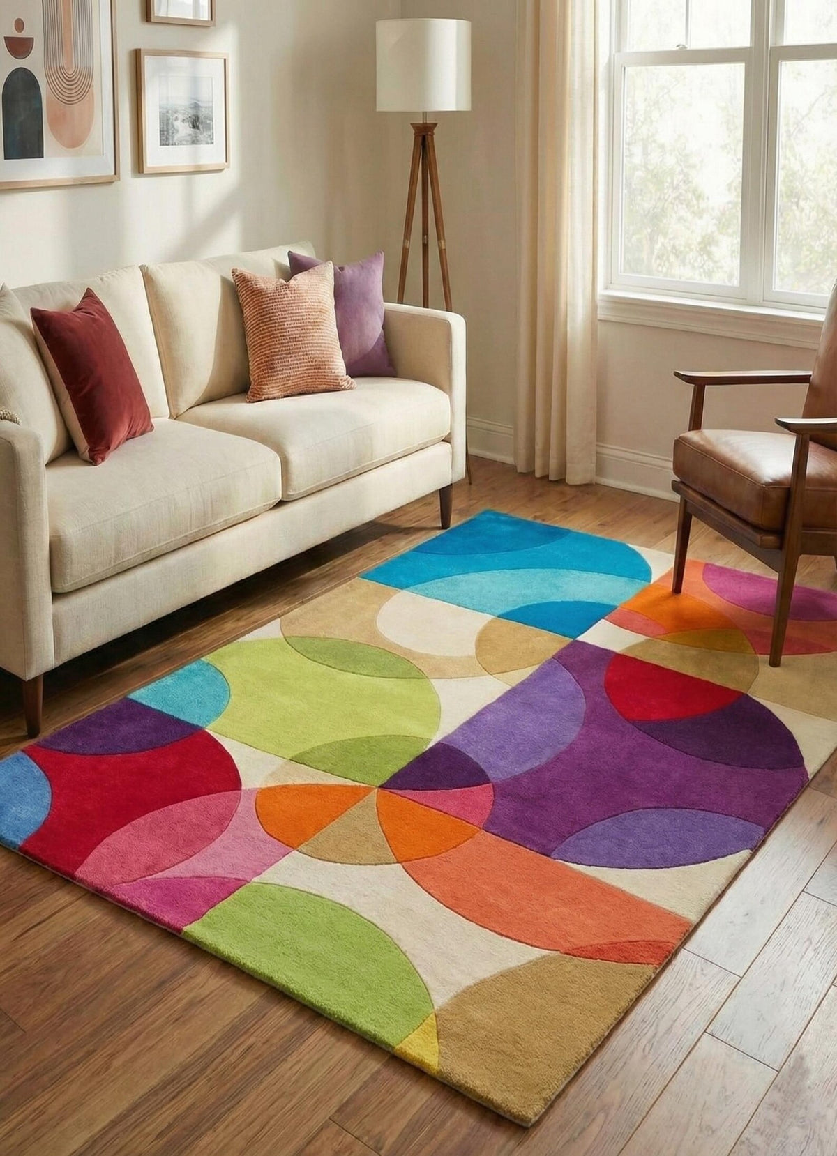 Colorful Geometric Area Rug Modern Abstract Hand-Tufted Statement Rug for Living Room Bedroom Custom Size
