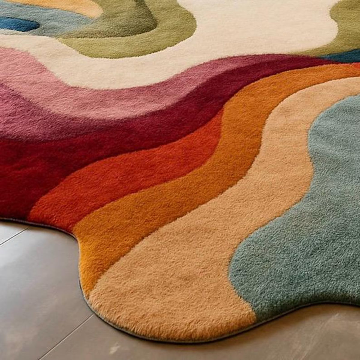 Groovy Waves Colorful Hand Tufted Wool Rug-Color Pop Carpet for Living room Bedroom Guest room Nursery