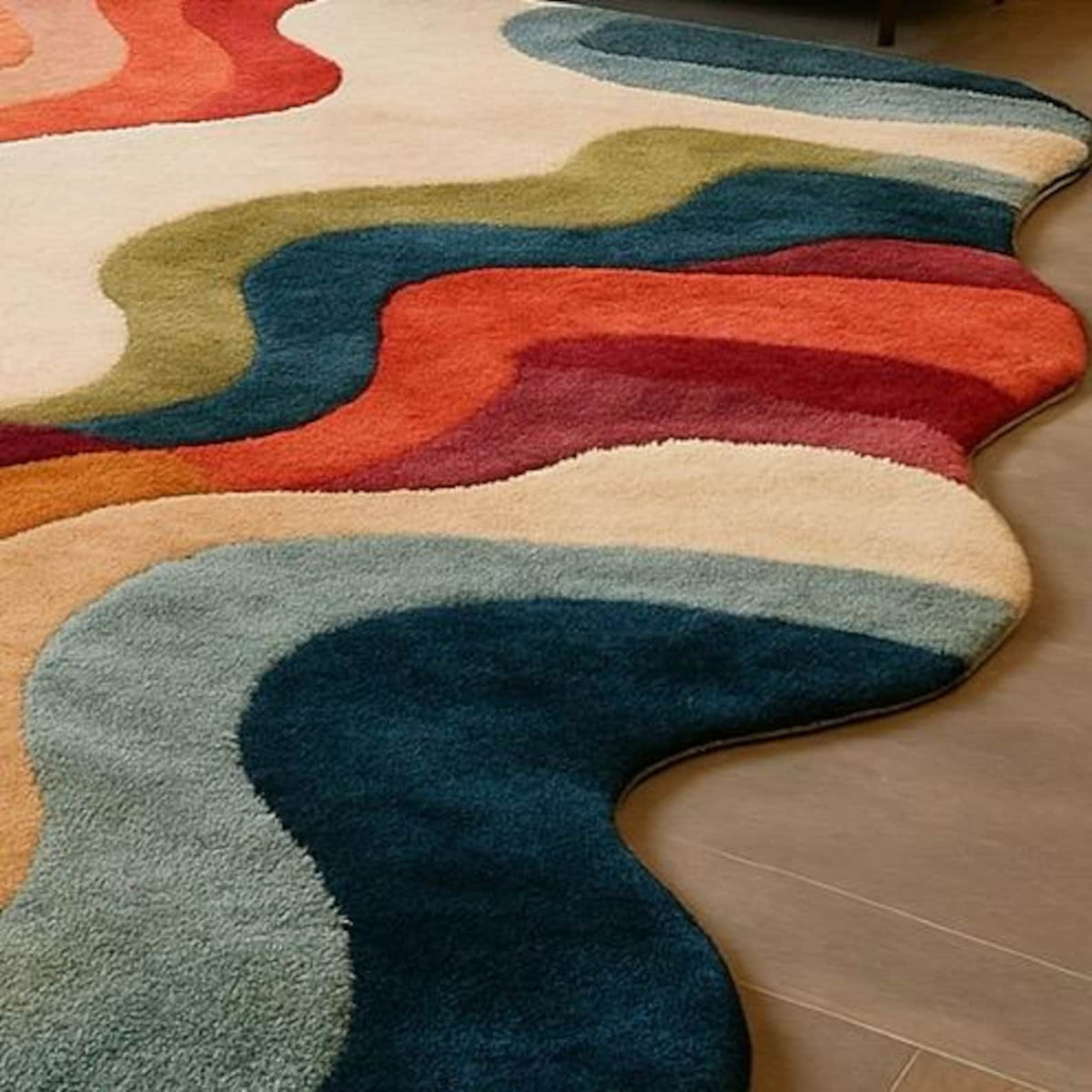 Groovy Waves Colorful Hand Tufted Wool Rug-Color Pop Carpet for Living room Bedroom Guest room Nursery