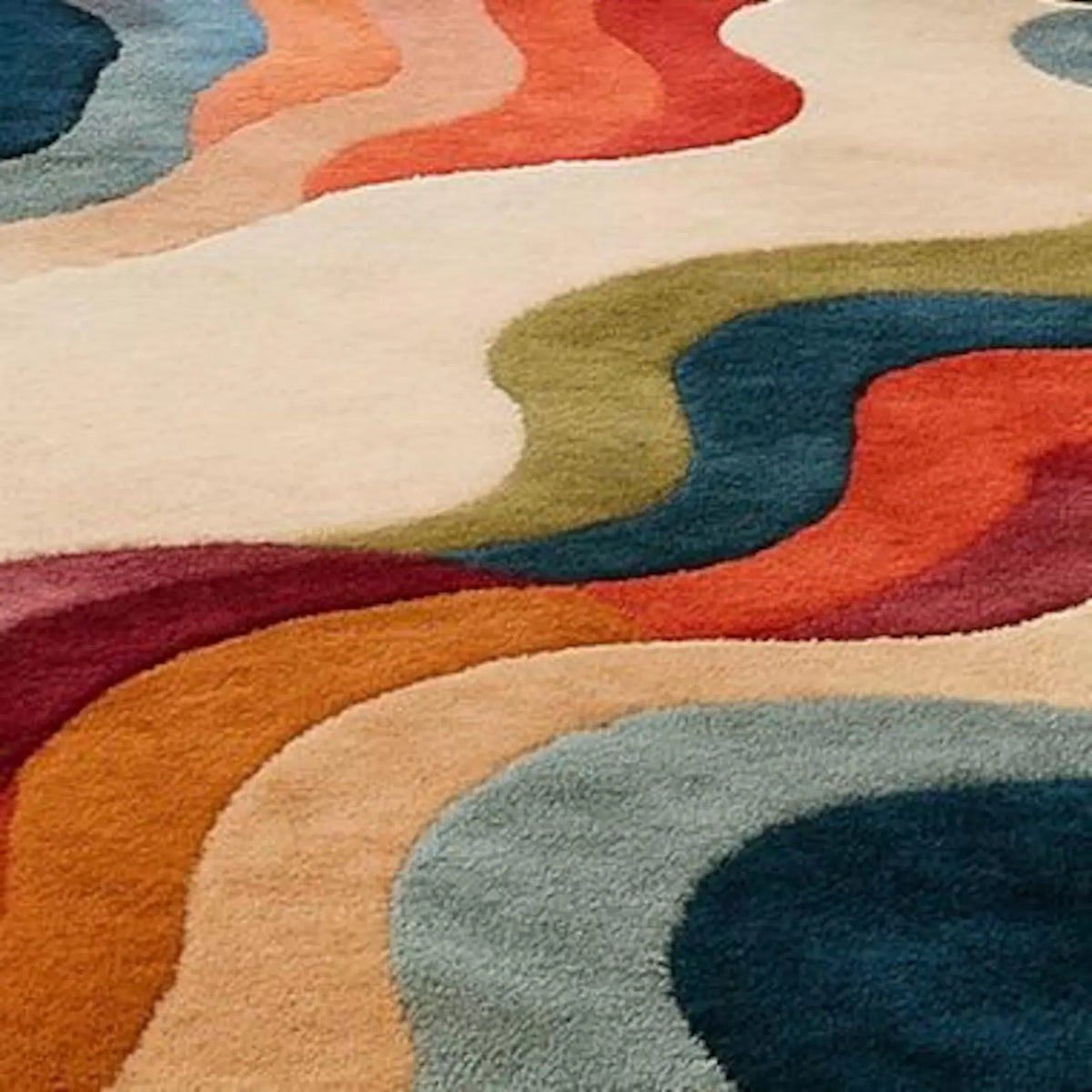 Groovy Waves Colorful Hand Tufted Wool Rug-Color Pop Carpet for Living room Bedroom Guest room Nursery