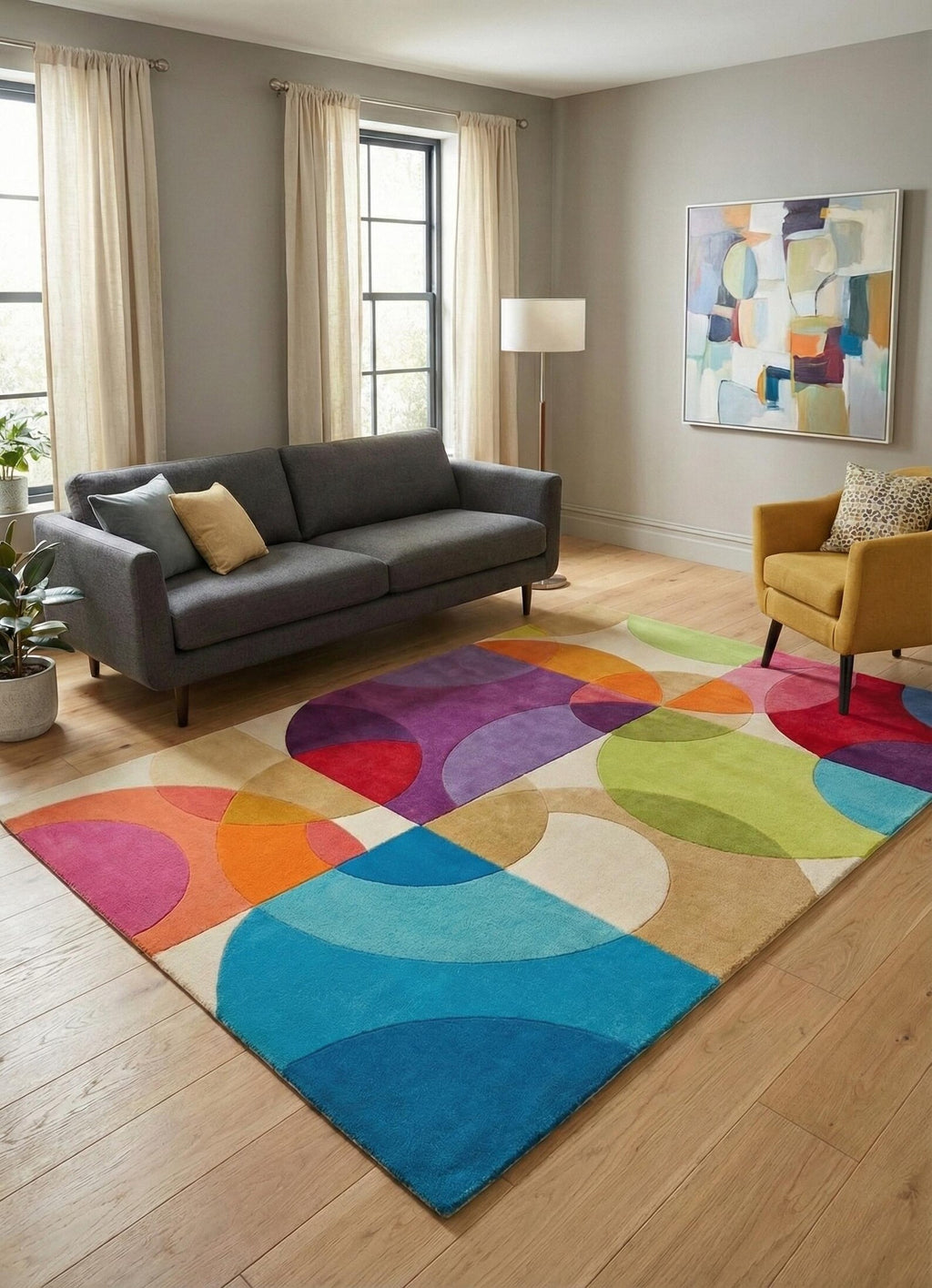 Colorful Geometric Area Rug Modern Abstract Hand-Tufted Statement Rug for Living Room Bedroom Custom Size