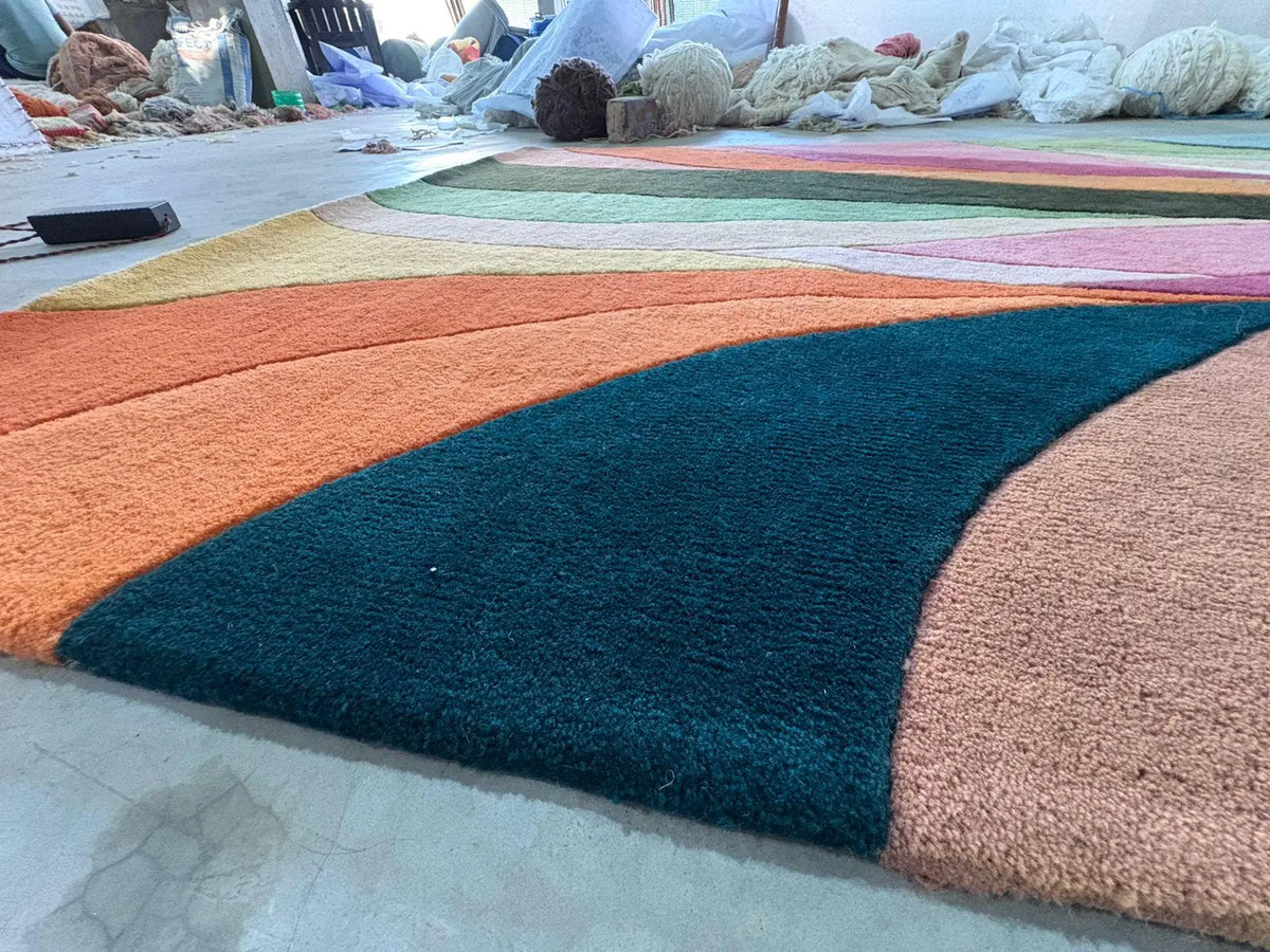 Hand-Tufted Abstract Wool Rug, Colorful Modern Living Room Carpet