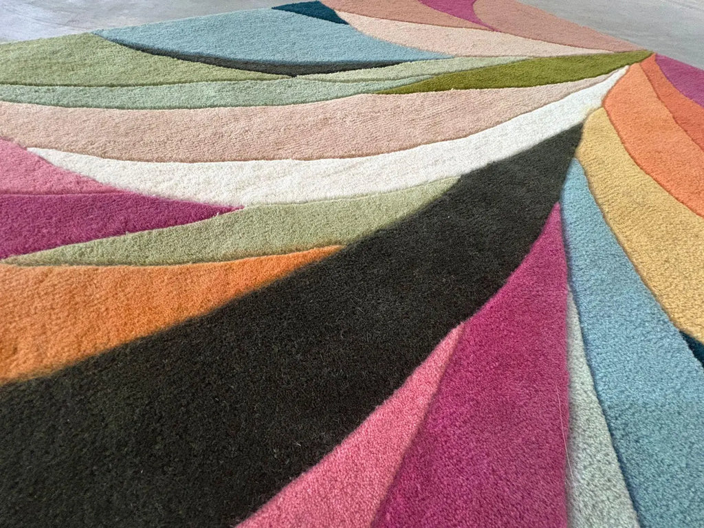 Hand-Tufted Abstract Wool Rug, Colorful Modern Living Room Carpet