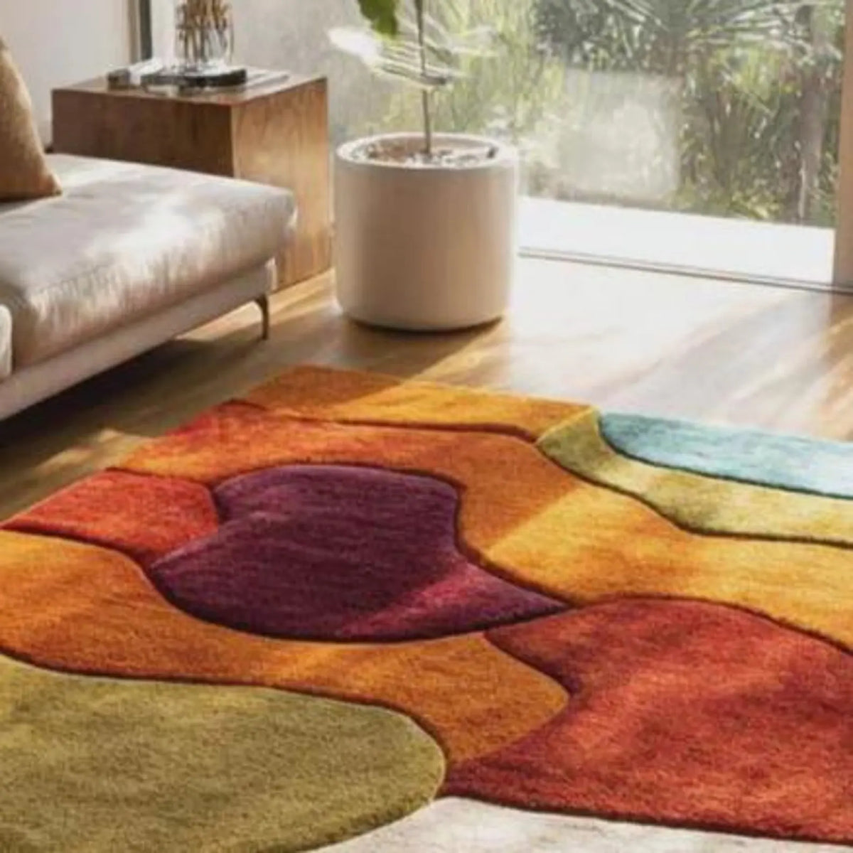 Hand-Tufted Wool Rug: Modern Multicolor Stone Abstract Living room Contemporary Italian Carpet