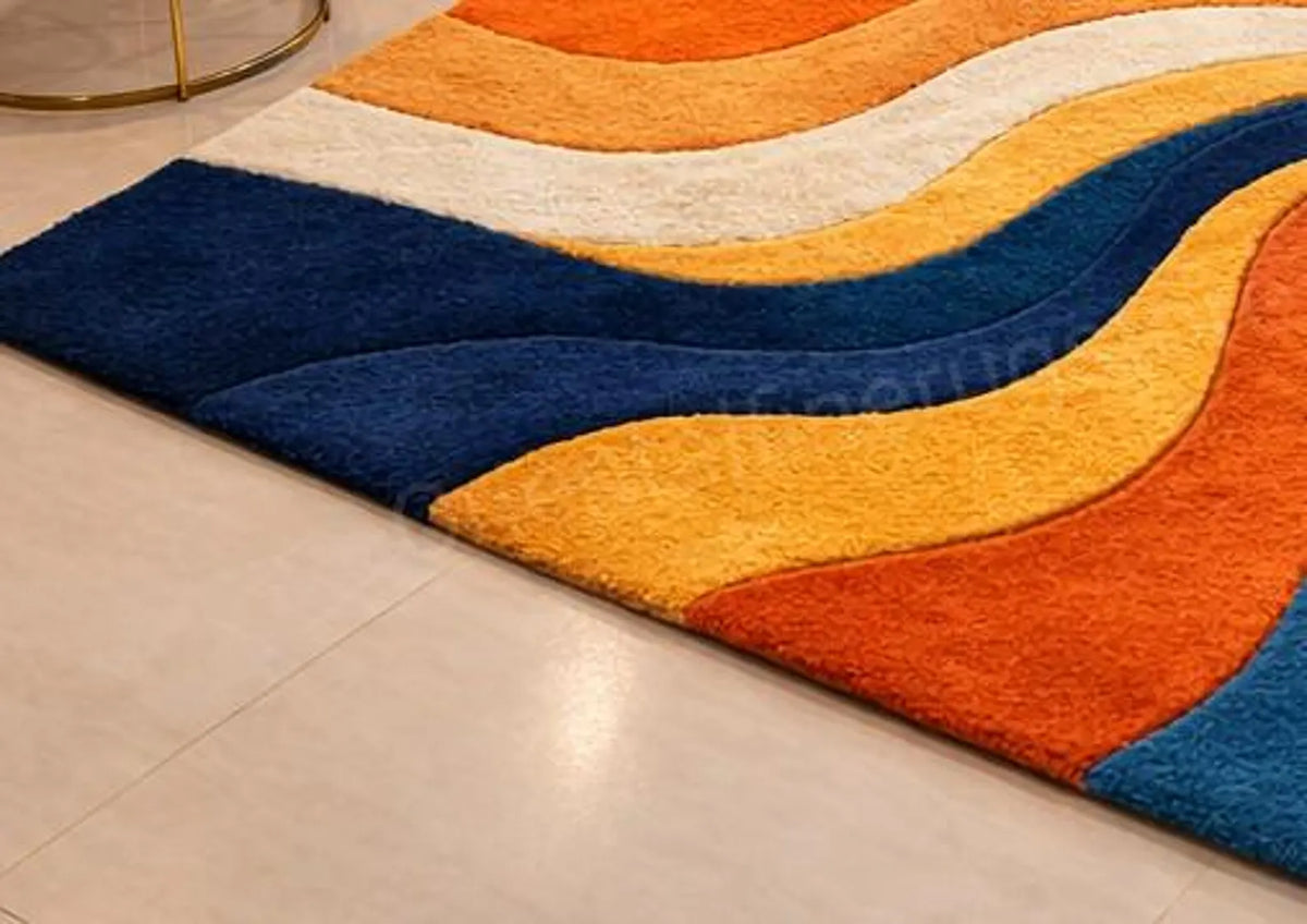 Modern Abstract Area Rug, Colorful Wavy Pattern Rug & Carpets